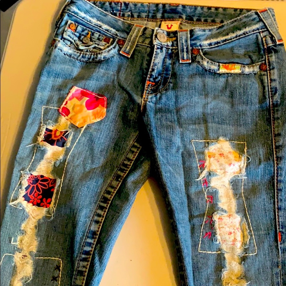 True religion patch work jeans